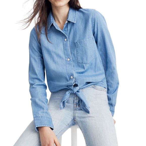 Madewell Tops - Madewell Denim Chambray Tie Front Top S NWOT